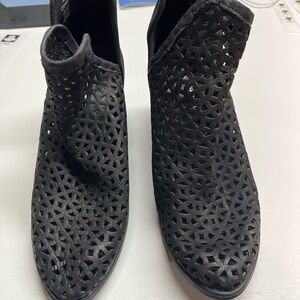 Black Ankle Boots with‎ Intricate Cutout Design